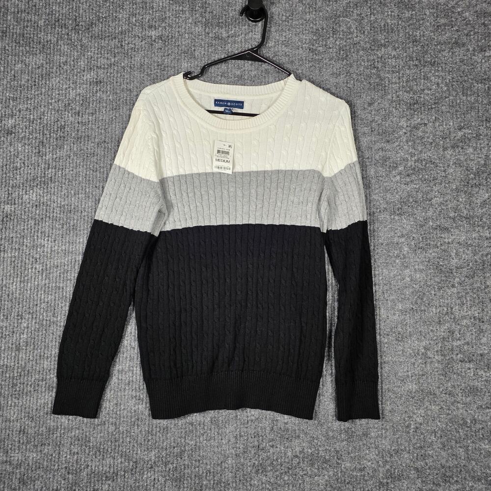 Karen Scott Cable Knit Sweater M NWT Colorblock Crewneck
